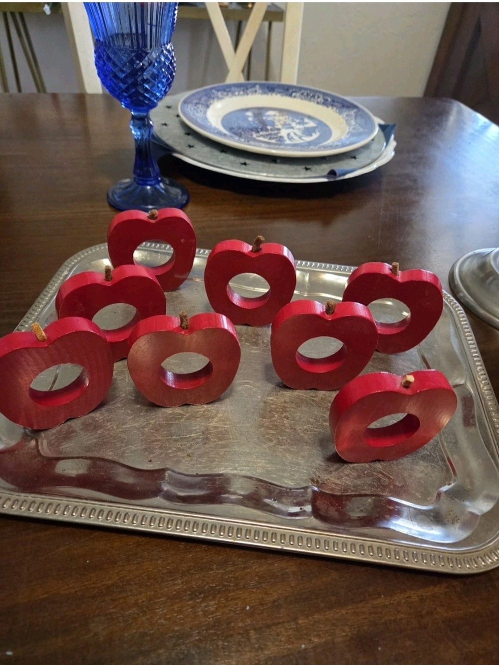 Wooden Red Apple Napkin Rings - Vintage 1990